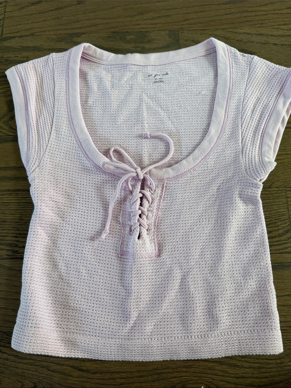 Urban Outfitters Out From Under Light Pink Lace-Up Waffle Knit Top M/L